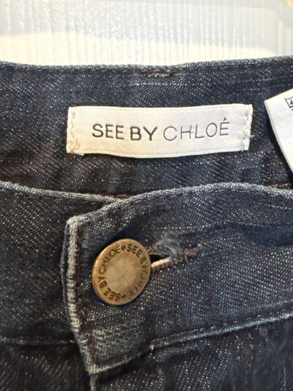 See by Chloé Dark Wash Cropped Jeans Women’s 26 Zip Pocket Y2K Designer Denim - Picture 6 of 9